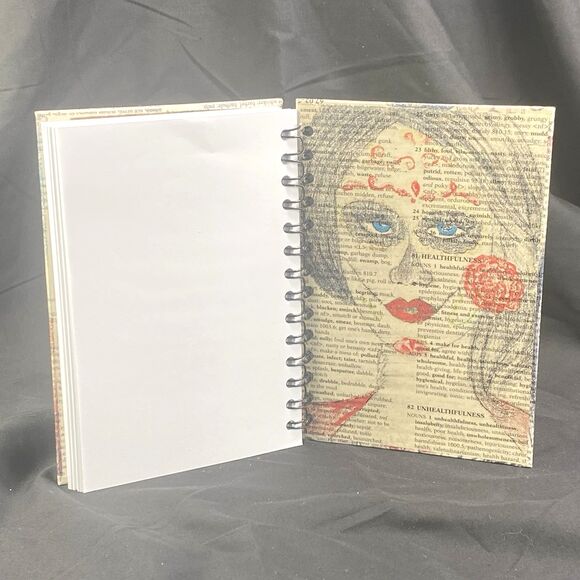 Journal Unique Day of the Dead Design Handmade Upcycle Spiral Notebook Celebrate - Picture 3 of 6